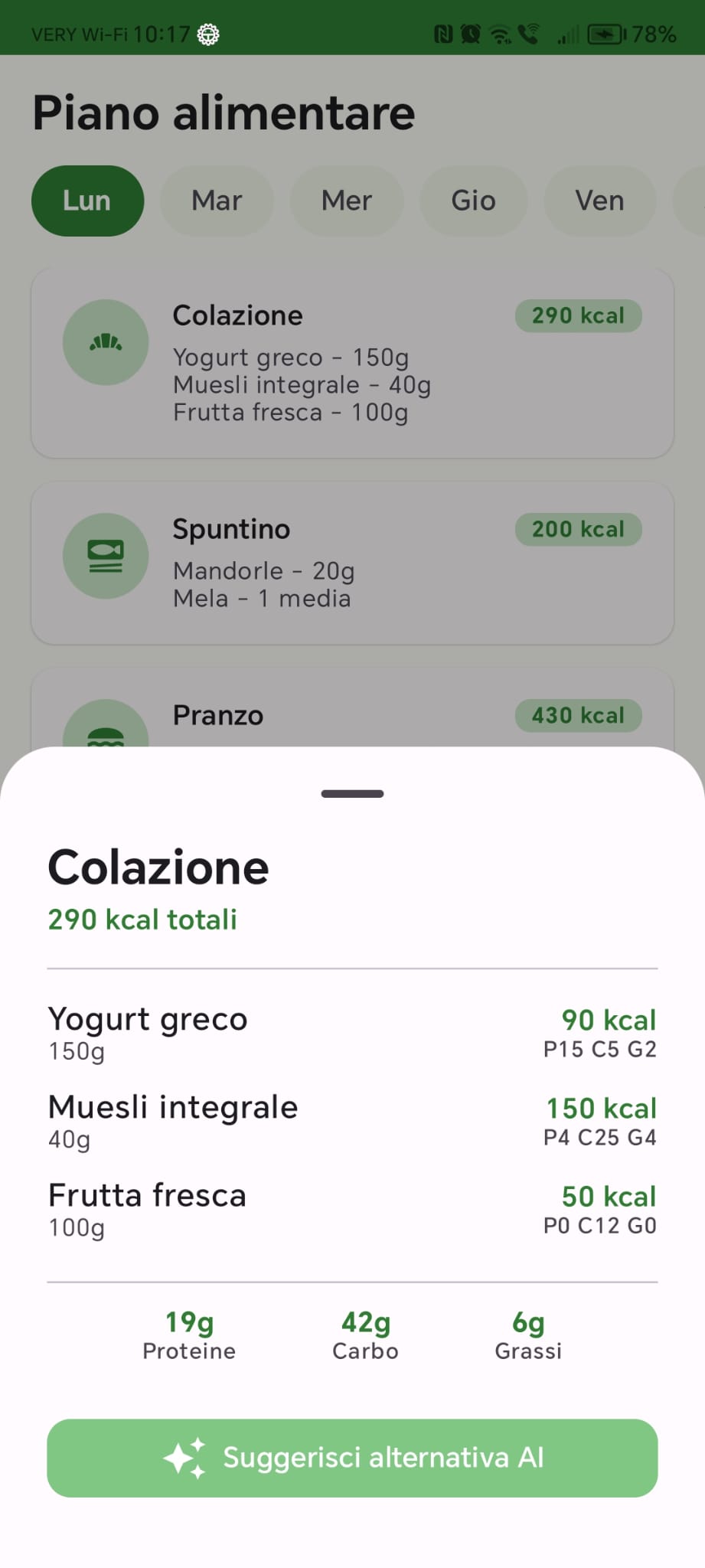 Dettaglio pasto con AI BenessereeVita